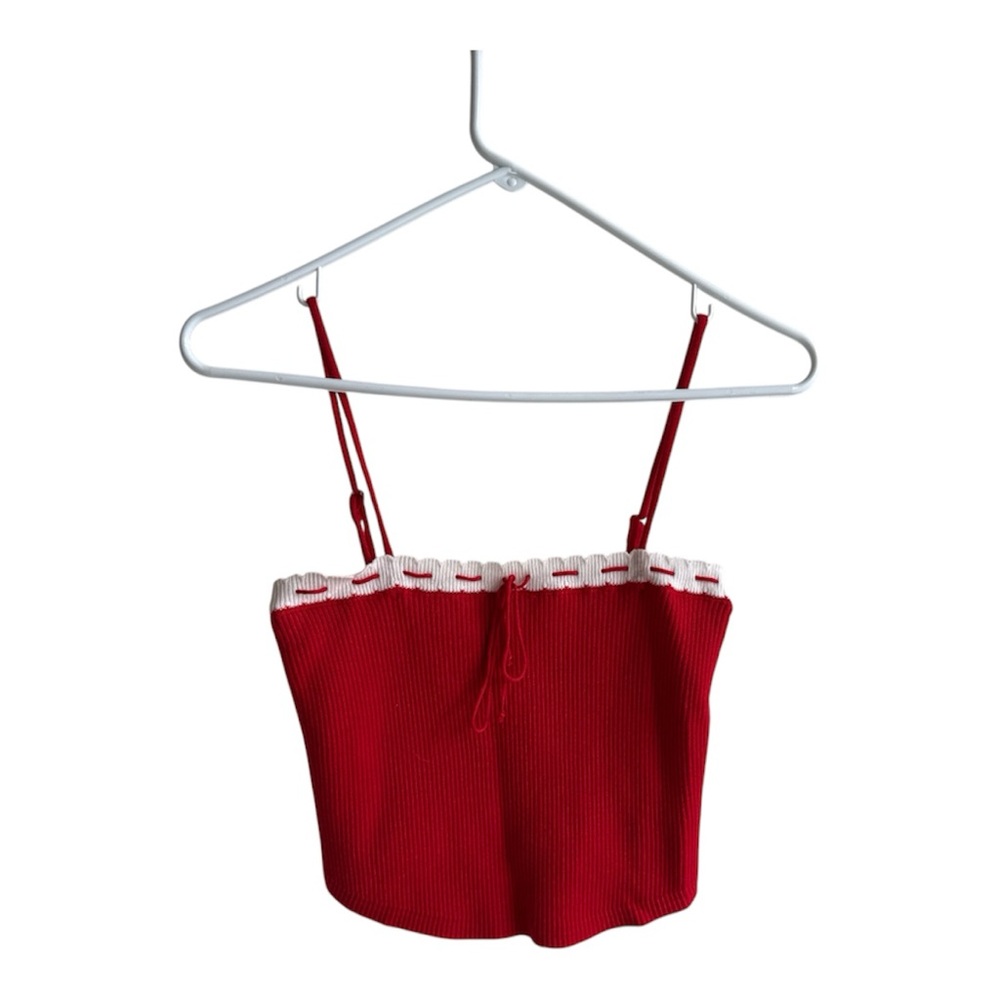 Elegant Red Camisole with White Trim
